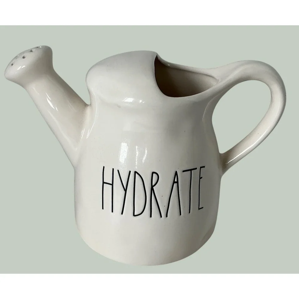 Rae Dunn Ceramic Watering Can Hydrate Farmhouse Decor Cream White Magenta